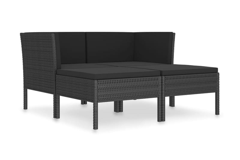 loungesæt til haven 4 dele med hynder polyrattan sort - Sort - Altanmøbler - Sofagrupper udendørs - Loungesæt