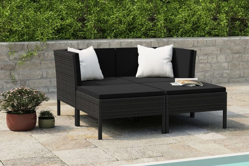 loungesæt til haven 4 dele med hynder polyrattan sort - Sort - Havemøbler - Loungemøbler - Loungesæt