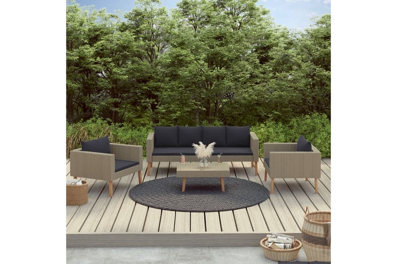 Loungesæt til haven 4 dele med hynder polyrattan beige - Beige - Havemøbler - Loungemøbler - Loungesæt