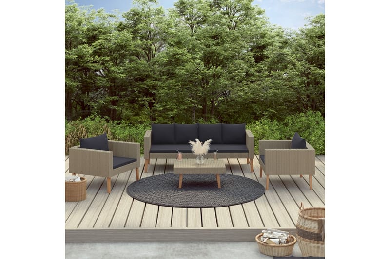 Loungesæt til haven 4 dele med hynder polyrattan beige - Beige - Altanmøbler - Sofagrupper udendørs - Loungesæt