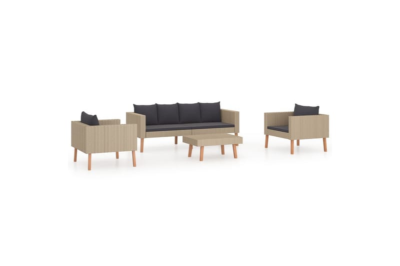 Loungesæt til haven 4 dele med hynder polyrattan beige - Beige - Havemøbler - Loungemøbler - Loungesæt