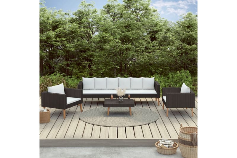 Loungesæt til haven 4 dele med hynder polyrattan sort - Sort - Havemøbler - Loungemøbler - Loungesæt