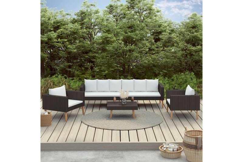Loungesæt til haven 4 dele med hynder polyrattan sort - Sort - Sofagrupper udendørs - Loungesæt - Altanmøbler