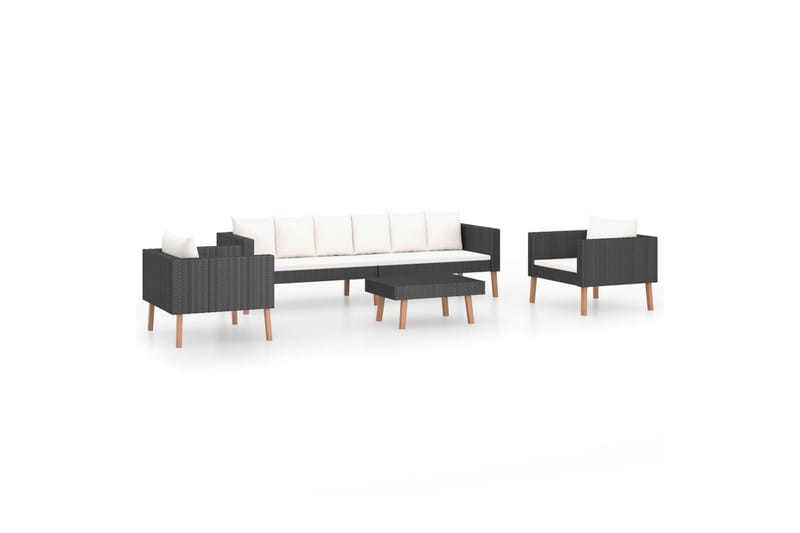 Loungesæt til haven 4 dele med hynder polyrattan sort - Sort - Havemøbler - Loungemøbler - Loungesæt