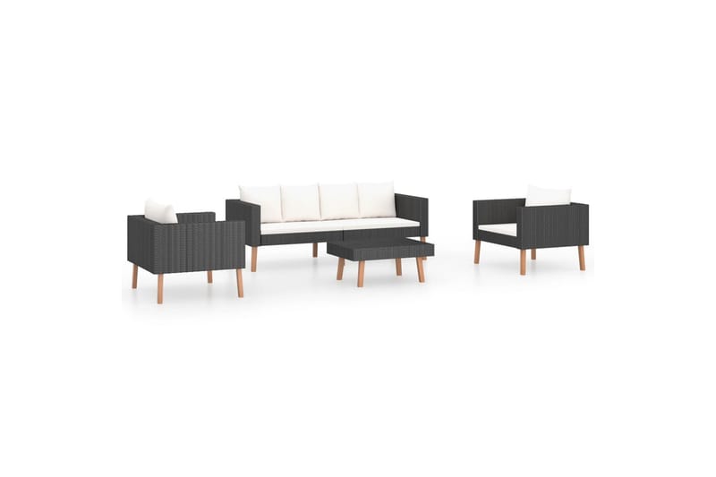Loungesæt til haven 4 dele med hynder polyrattan sort - Sort - Altanmøbler - Sofagrupper udendørs - Loungesæt
