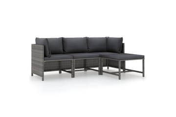 loungesæt til haven 4 dele med hynder polyrattan grå - Grå - Havemøbler - Loungemøbler - Loungesæt