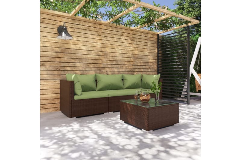 loungesæt til haven 4 dele med hynder polyrattan brun - Brun - Altanmøbler - Sofagrupper udendørs - Loungesæt