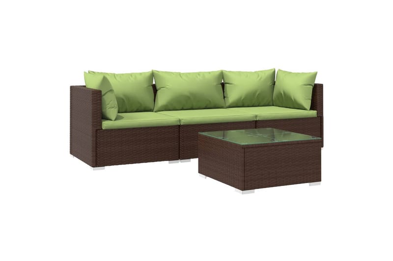 loungesæt til haven 4 dele med hynder polyrattan brun - Brun - Altanmøbler - Sofagrupper udendørs - Loungesæt