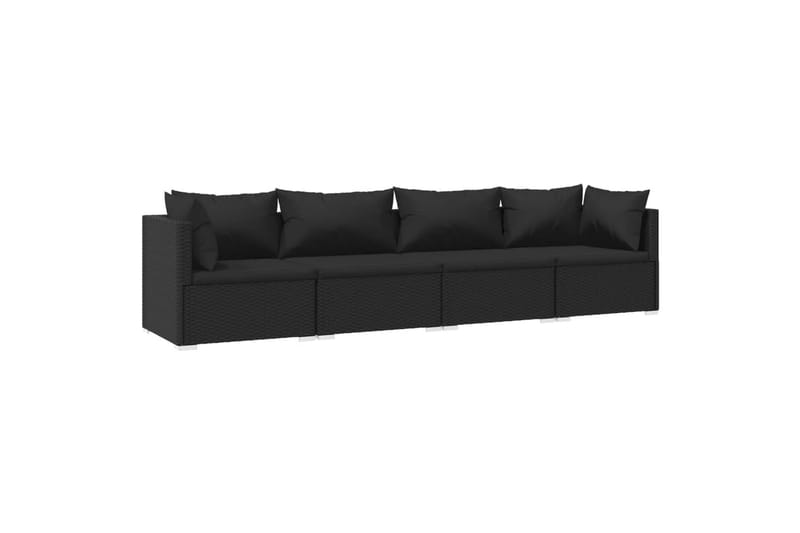 loungesæt til haven 4 dele med hynder polyrattan sort - Sort - Havemøbler - Loungemøbler - Loungesæt