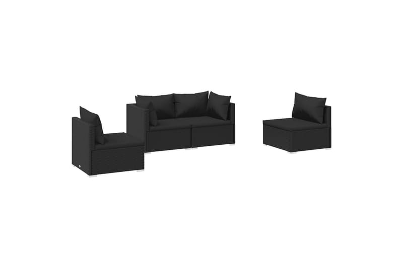 lounges�æt til haven 4 dele med hynder polyrattan sort - Sort - Altanmøbler - Sofagrupper udendørs - Loungesæt