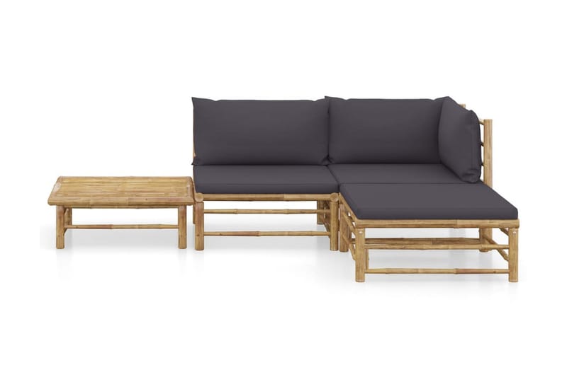 loungesæt til haven 4 dele med mørkegrå hynder bambus - Brun - Altanmøbler - Sofagrupper udendørs - Loungesæt
