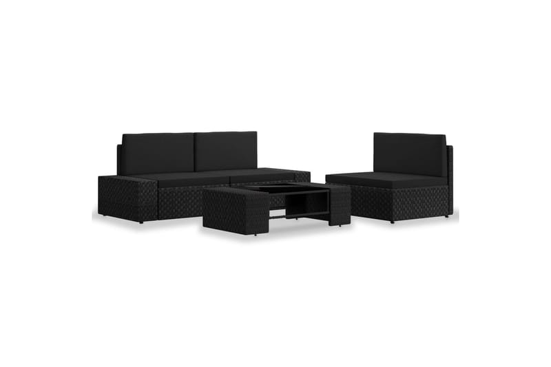 Loungesæt Til Haven 4 Dele Polyrattan Sort - Sort - Havemøbler - Loungemøbler - Loungesæt