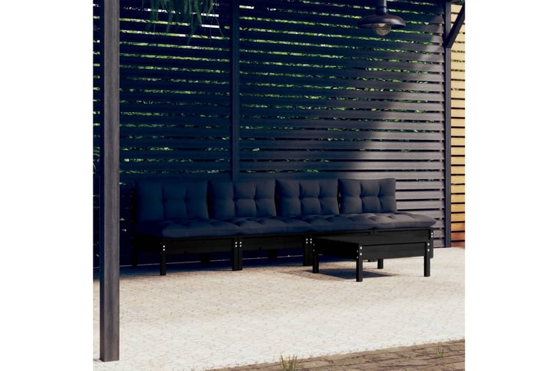 loungesæt til haven 5 dele med antracitgrå hynder fyrretræ - Sort - Altanmøbler - Sofagrupper udendørs - Loungesæt