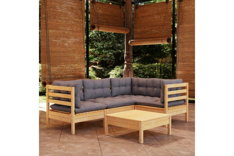 loungesæt til haven 5 dele med grå hynder fyrretræ - Grå - Altanmøbler - Sofagrupper udendørs - Loungesæt