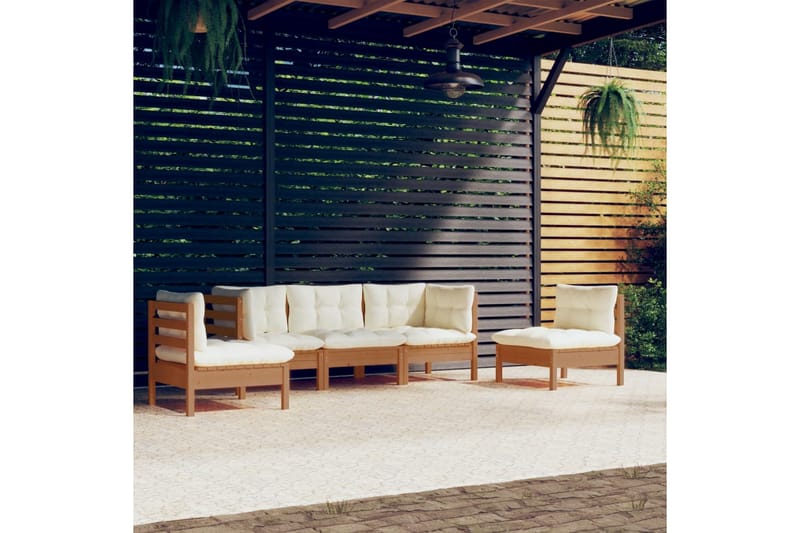 loungesæt til haven 5 dele med hynder massivt fyrretræ - Brun - Altanmøbler - Sofagrupper udendørs - Loungesæt