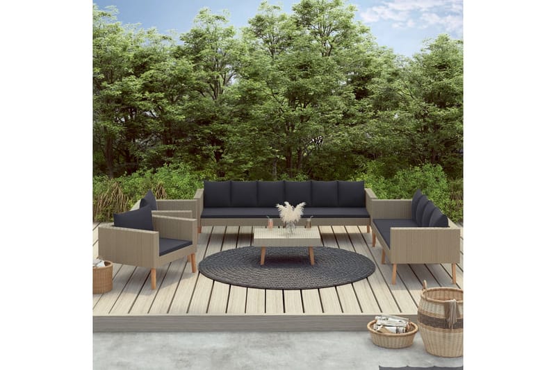 Loungesæt til haven 5 dele med hynder polyrattan beige - Beige - Altanmøbler - Sofagrupper udendørs - Loungesæt