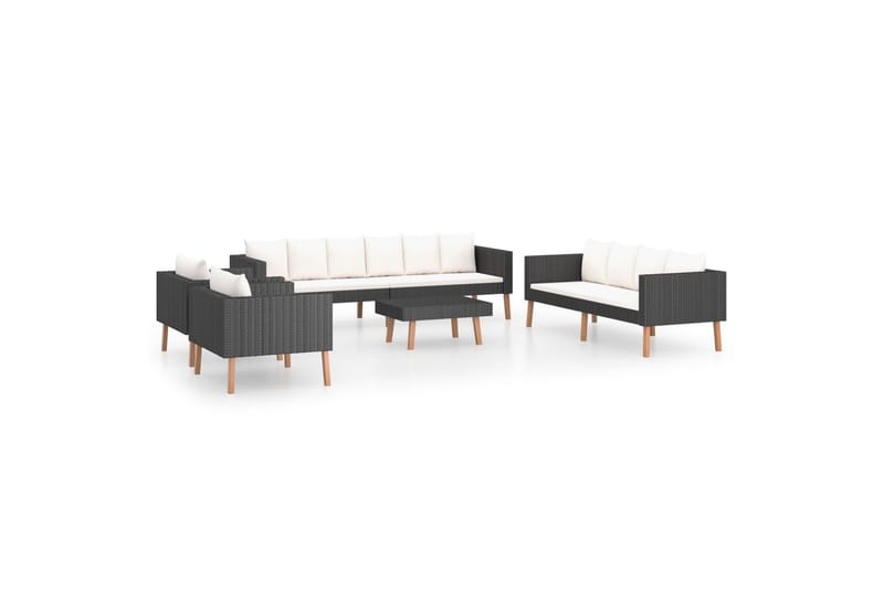 Loungesæt til haven 5 dele med hynder polyrattan sort - Sort - Altanmøbler - Sofagrupper udendørs - Loungesæt
