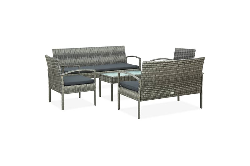 Loungesæt Til Haven 5 Dele Med Hynder Polyrattan Grå - Grå - Havemøbler - Loungemøbler - Loungesæt