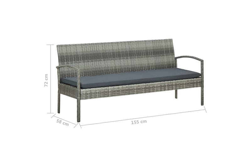 Loungesæt Til Haven 5 Dele Med Hynder Polyrattan Grå - Grå - Havemøbler - Loungemøbler - Loungesæt