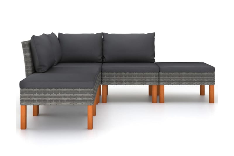 loungesæt til haven 5 dele med hynder polyrattan grå - Grå - Havemøbler - Loungemøbler - Loungesæt