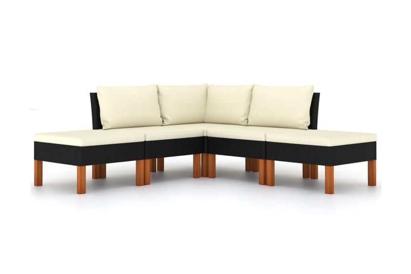 loungesæt til haven 5 dele med hynder polyrattan sort - Sort - Havemøbler - Loungemøbler - Loungesæt