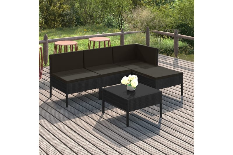 loungesæt til haven 5 dele med hynder polyrattan sort - Sort - Havemøbler - Loungemøbler - Loungesæt