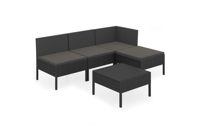 loungesæt til haven 5 dele med hynder polyrattan sort - Sort - Havemøbler - Loungemøbler - Loungesæt