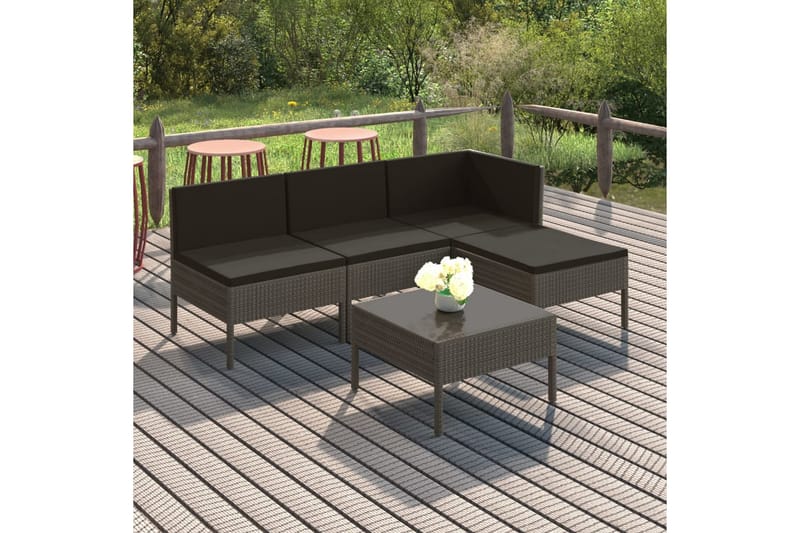loungesæt til haven 5 dele med hynder polyrattan grå - Grå - Havemøbler - Loungemøbler - Loungesæt