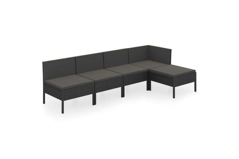 loungesæt til haven 5 dele med hynder polyrattan sort - Sort - Havemøbler - Loungemøbler - Loungesæt