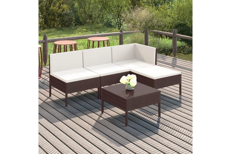loungesæt til haven 5 dele med hynder polyrattan brun - Brun - Havemøbler - Loungemøbler - Loungesæt