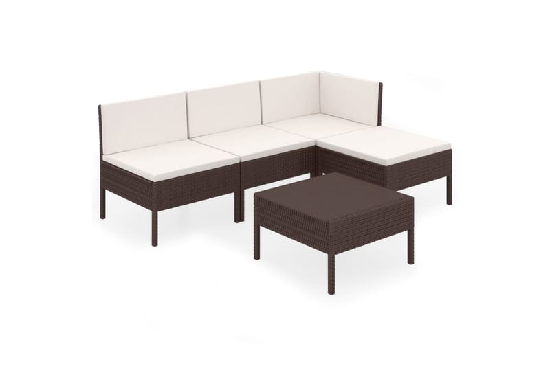 loungesæt til haven 5 dele med hynder polyrattan brun - Brun - Havemøbler - Loungemøbler - Loungesæt
