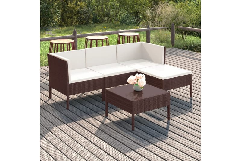 loungesæt til haven 5 dele med hynder polyrattan brun - Brun - Havemøbler - Loungemøbler - Loungesæt