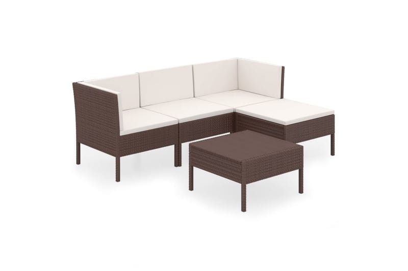 loungesæt til haven 5 dele med hynder polyrattan brun - Brun - Havemøbler - Loungemøbler - Loungesæt