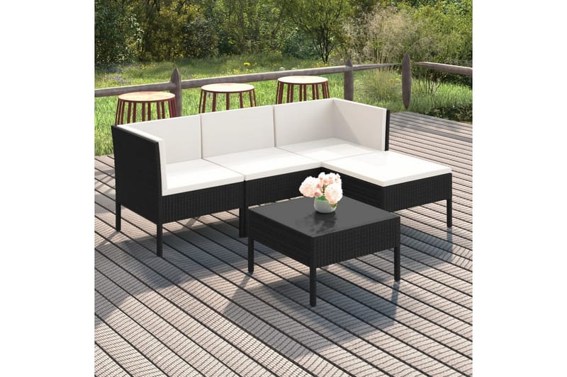 loungesæt til haven 5 dele med hynder polyrattan sort - Sort - Havemøbler - Loungemøbler - Loungesæt