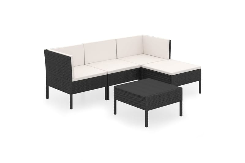loungesæt til haven 5 dele med hynder polyrattan sort - Sort - Havemøbler - Loungemøbler - Loungesæt