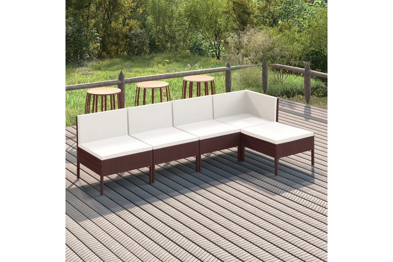 loungesæt til haven 5 dele med hynder polyrattan brun - Brun - Havemøbler - Loungemøbler - Loungesæt