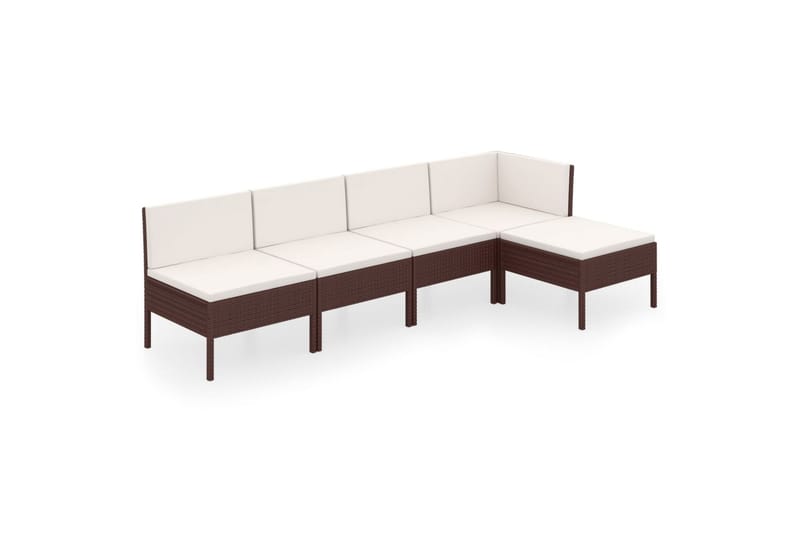 loungesæt til haven 5 dele med hynder polyrattan brun - Brun - Havemøbler - Loungemøbler - Loungesæt