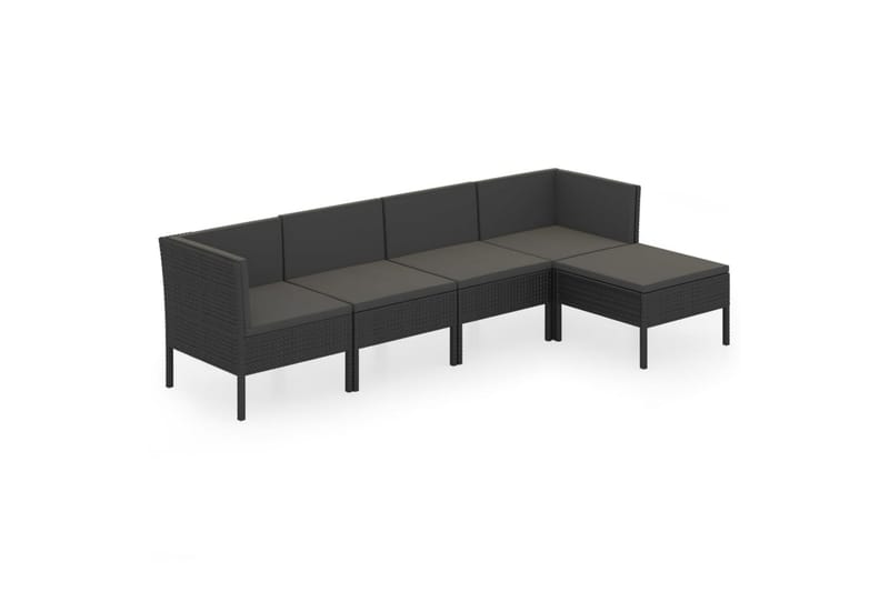 loungesæt til haven 5 dele med hynder polyrattan sort - Sort - Havemøbler - Loungemøbler - Loungesæt