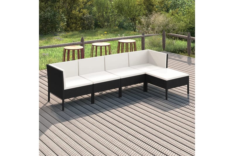 loungesæt til haven 5 dele med hynder polyrattan sort - Sort - Havemøbler - Loungemøbler - Loungesæt