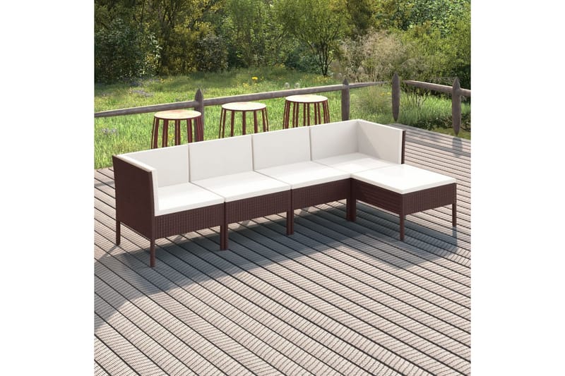 loungesæt til haven 5 dele med hynder polyrattan brun - Brun - Havemøbler - Loungemøbler - Loungesæt