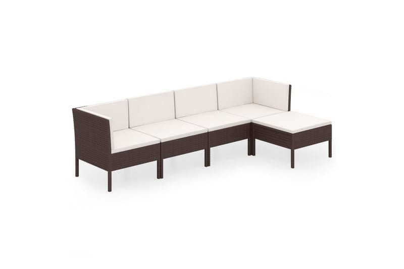 loungesæt til haven 5 dele med hynder polyrattan brun - Brun - Havemøbler - Loungemøbler - Loungesæt