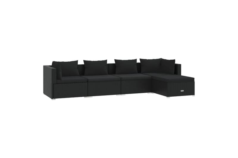 loungesæt til haven 5 dele med hynder polyrattan sort - Sort - Havemøbler - Loungemøbler - Loungesæt