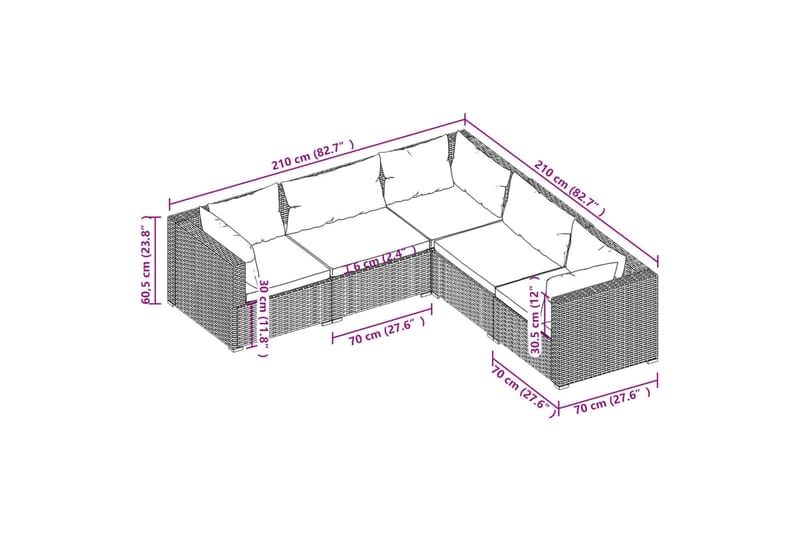 loungesæt til haven 5 dele med hynder polyrattan sort - Sort - Altanmøbler - Sofagrupper udendørs - Loungesæt