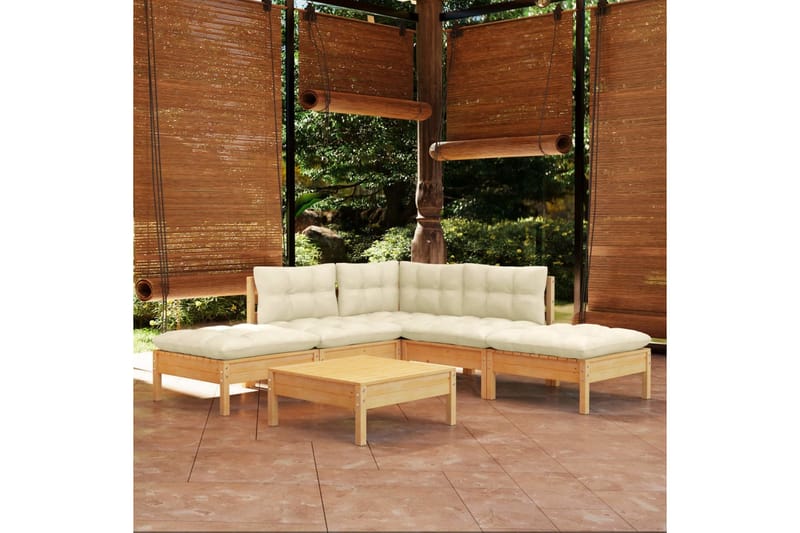loungesæt til haven 6 dele cremefarvede hynder fyrretræ - Creme - Altanmøbler - Sofagrupper udendørs - Loungesæt