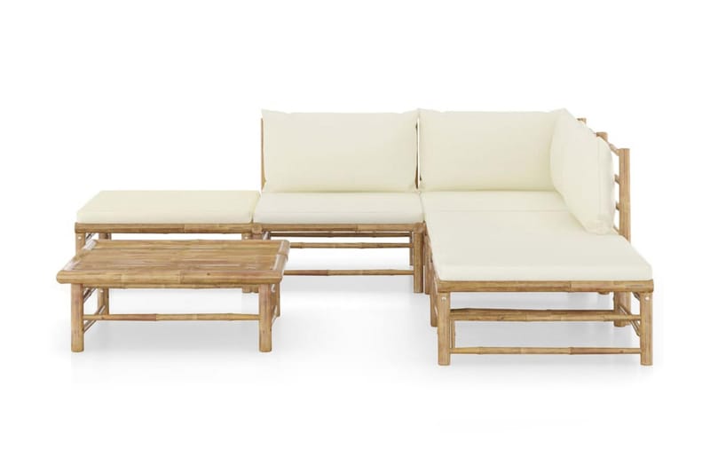 loungesæt til haven 6 dele med cremehvide hynder bambus - Brun - Altanmøbler - Sofagrupper udendørs - Loungesæt