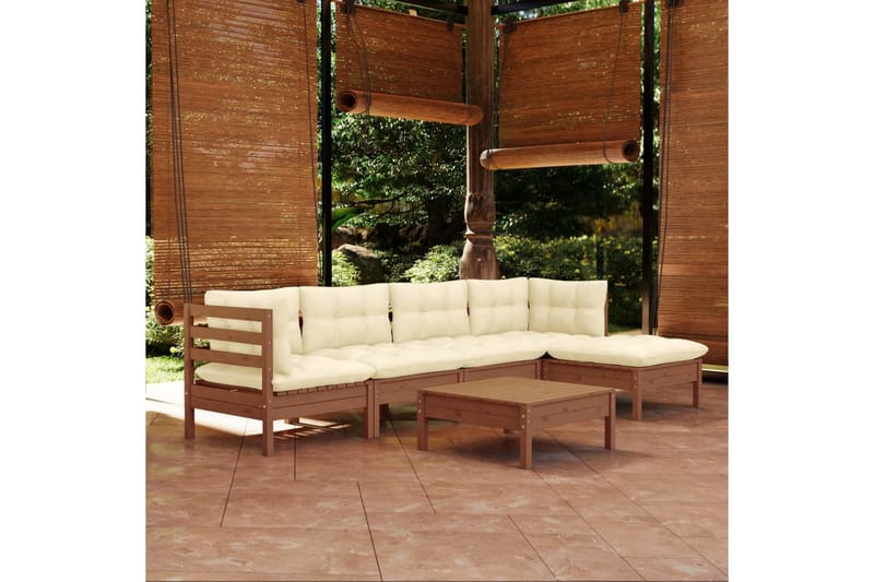 loungesæt til haven 6 dele med hynder fyrretræ gyldenbrun - Brun - Altanmøbler - Sofagrupper udendørs - Loungesæt