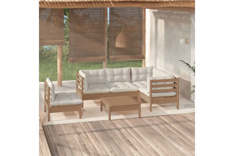 loungesæt til haven 6 dele med hynder fyrretræ gyldenbrun - Brun - Altanmøbler - Sofagrupper udendørs - Loungesæt
