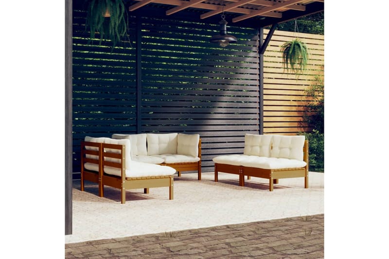 loungesæt til haven 6 dele med hynder fyrretræ Massivt - Brun - Altanmøbler - Sofagrupper udendørs - Loungesæt