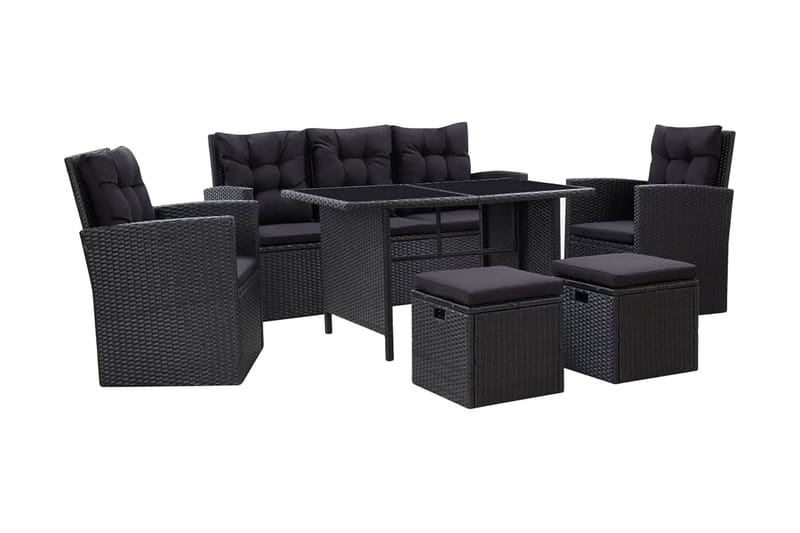 Loungesæt Til Haven 6 Dele med Hynder Polyrattan Sort - Sort - Havemøbler - Loungemøbler - Loungesæt