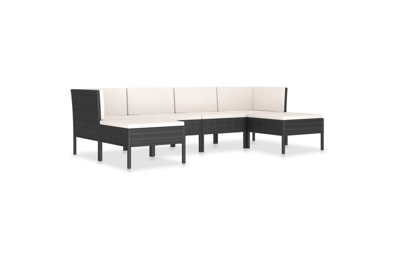 loungesæt til haven 6 dele med hynder polyrattan sort - Sort - Havemøbler - Loungemøbler - Loungesæt